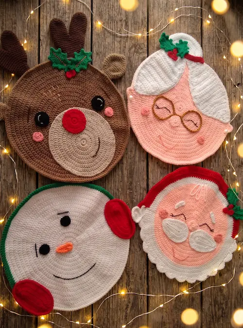 Set de individuales navideños tejidos a crochet
