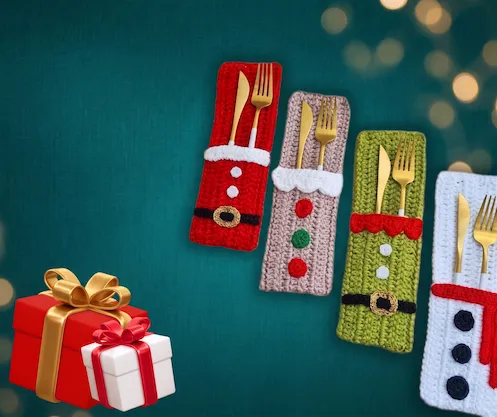 Bono de regalo: porta cubiertos navideños tejidos a crochet